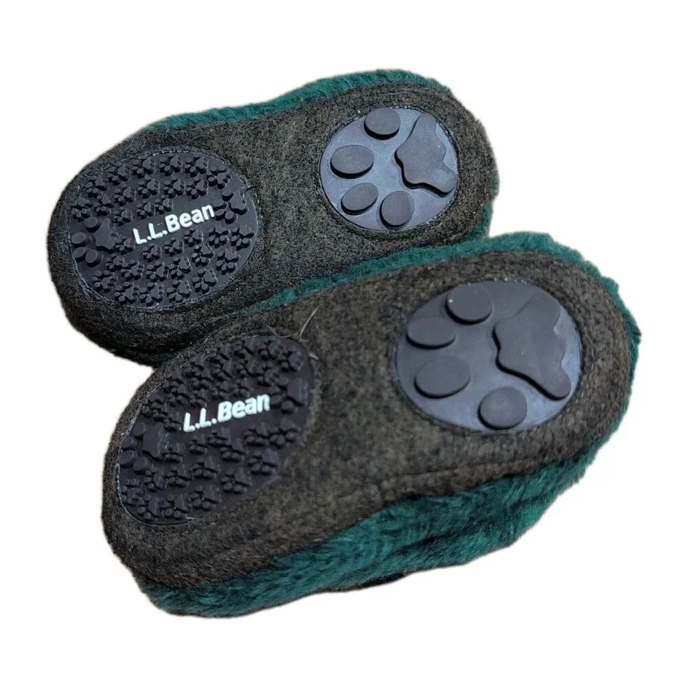 LL Bean Toddler Moose Antlers Slippers Size 5-6 Green Animal Paws Socks Slip Ons